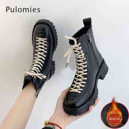 Boot Women Boots Leather Black Ankle Motorcycle Female Spring Autumn Winter Thick Shoes Woman Punk Martin 1203