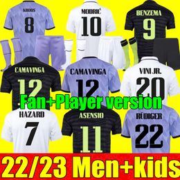 22 23 Benzema Soccer Jerseys Football Shirt Away Away 3rd 4th Camavinga Alaba Hazard Asensio Real Madrids Modric Marcelo Camiseta Men Kids Kit 2022 2023 Uniformes
