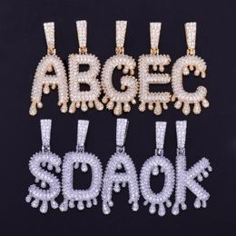 ice bubbles Canada - New A-Z Men's Drip Bubble Letters Pendants & Necklaces Initials Letter Ice Out Cubic Zircon Hip Hop Jewelry Rope Chain T241r
