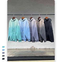 2022 Sonbahar Kış 380g Polar Yıkanmış Gradyan Y2K Hoodie Avrupa Retro Retro High Street Tide Büyük Boy Hip Hop Sweater