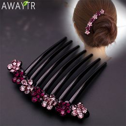 Crystal Hair Combs Clip Women Flower Hairpins Ladies Headdress Female Hairclips Hair Fork Headwear Hair Accessories