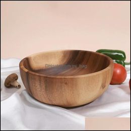 Bowls Large Size Wooden Rice Pan Candy Fruit Dishes Saucer Dessert Dinner Bread Wood Plates Storage Bowl 25X10Cm Drop Delivery Mjbag Dhqkn