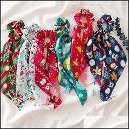 Hair Accessories Christmas Hairband Printed Scrunchies Scarf Elastic Hairbands Long Ribbon Headband Girls Women 6 Designs Mxho Mxhome Dhxa8