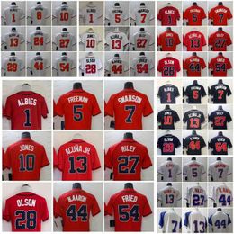 Mens Baseball Austin Riley Jersey Max Fried Hank Aaron Olson Ronald Acuna Jr. Deion Sanders Chipper Jones Soler Rosario Freddie Freeman Stit