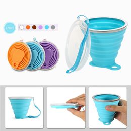 Candy Colours Portable Telescopic Tumblers 270ml Outdoor Silicone Folding Cup Lanyard Trip Travel Foldable Mug Heat Resistant Collapsible Water-cup ZL1316