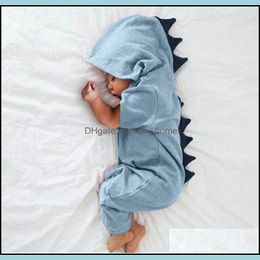 Rompers Newborn Infant Baby Boy Girl Dinosaur Hooded Romper Jumpsuit Outfits Clothes Kawaii Solid Clothing For Unisex Mxhome D Mxhome Dhk5D