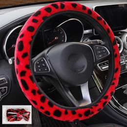 Steering Wheel Covers Leopard Print Car Cover Plush Winter Non Slip With Elastic Band CoverSteering CoversSteering