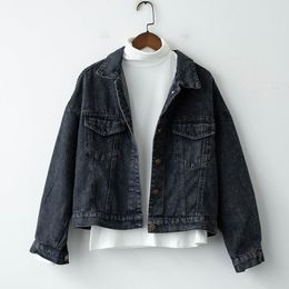 Women's Jackets 2022 Women Basic Denim Jacket Coat Smoky Grey Jeans For Streetwear Single Breasted Casual Outwear