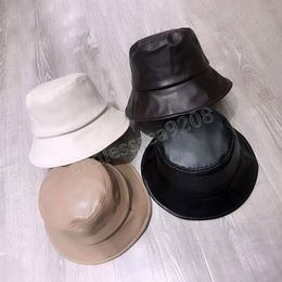 PU Leather Women Bucket Hat Autumn Winter Outdoor Waterproof Fashion Vintage Fisherman Cap Foldable Hip-Hop Panama Caps gorras