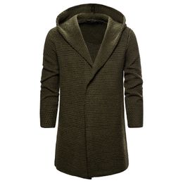 Men's Sweaters Autumn Cardigan Sweatercoat Men Loose Hooded Knitwear Sweater Trend Clothing Long Army Green/KhakiMen's