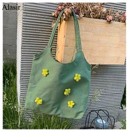 Evening Bags Alasir 2022 Terrarium Moss Green Flower Canvas Shoulder Bag Ladies Hand Embroidery Tote GirlEvening