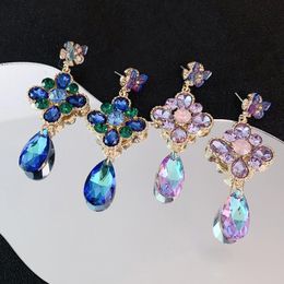 Dangle & Chandelier Colourful Crystal Butterfly Teardrop Statement Drop Stud Earrings For Women Fashion Cute Metal Glass JewelryDangle