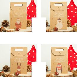 Gift Wrap 16pcs Christmas Sweets Bags Retro Kraft Paper Cartoon Animals Printing Goody Bag Portable Hand PartyGift