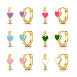 Hoop & Huggie Silver Needle Colorful Earrings For Women Simple Heart-shaped Geometric CZ Zircon Love Earring Fine JewelryHoop
