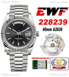 EWF Day Date 40 228239 ETA A2836 Automatic Mens Watch Fluted Bezel Black Stick Dial Presidential Bracelet Same Serial Card Super Edition Puretime D4