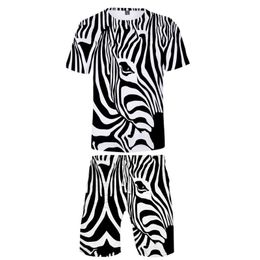 Мужские футболки Fashion 3D Zebra Kids Kids Двухекционные сета повседневные мальчики для девочек шорт для животных шорты летние мужчины прохладные черные белые костюмы