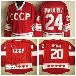 1980 CCCP Russia Jersey Ice Hockey Vintage 20 Vladislav Tretiak 24 Sergei Makarov Team Colour Red All Stitched