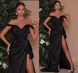 Dresses Black Prom Sleeveless Off The Shoulder Straps Side Slit Satin Custom Made Evening Party Gowns Formal Ocn Wear Plus Size Vestidos 2022 Designer