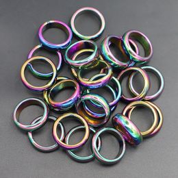 Retro Fashion 6mm Hematite Colourful Ring Jewellery Width Cambered Surface Rainbow Colour Christmas Present Bijoux Femme