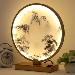 Table Lamps Chinese Style Lamp Landscape Painting Bedroom Bedside Light USB Charging Desk Reading Lights DecorativeTable