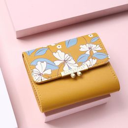 Wallets Flowers Cute Women Wallet Buckle Folding Girl Small Brand Designed PU Leather Coin Purse Female Card HolderWallets