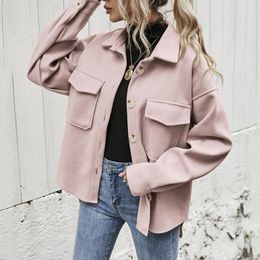 Women's Jackets Europe America Autumn Winter 2022 Lapel Long-sleeved Single-breasted Thick Solid Color Shirt Woolen Loose Jacket Women