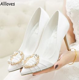 7cm White Bridal Shoes For Wedding Elegant Pearls Pleats Heel Pumps Pointed Toe Women Shoes Stiletto AL9855