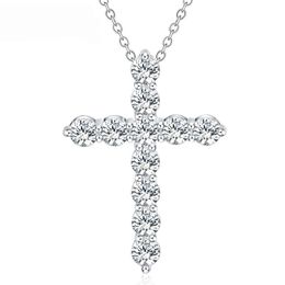 925 Sterling Silver Large Zircon AAA Cross Pendant Necklace For Women Fashion Wedding Party Charm Jewellery