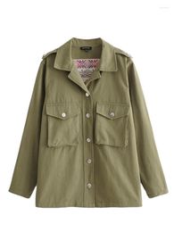 Women's Jackets Women Vintage Embroidery Jacket Shirt Spring Coat Casual Harajuku Long Sleeve Army Green Outwear 2022 Lady Windbreaker Boyfr