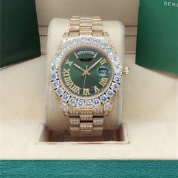 Full diamond Watch 218238 Big Diamond Bezel 43mm Roman dial Yellow Gold men men's 2813 automatic mechanical watches Wristwatch green dail With Original Box