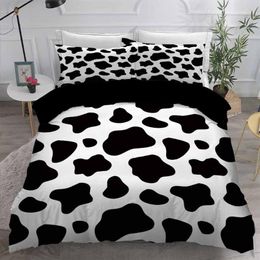 -2 3 штуки коровьи постельные принадлежности для животных 3D -печать одеяла набор черная белая кровать -одеяло крышка стеганого одеяла Twin Queen King Setno Sheets244G