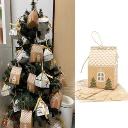 Gift Wrap Kraft Paper House Shape With Ropes Candy Bags Cookie Packaging Boxes Christmas Tree Pendant Party DecorGift WrapGift