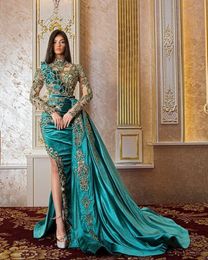 Plus Size Arabisch Aso Ebi Hunter Grüne Meerjungfrau Ballkleider Perlen Kristalle Spitze Abend Formale Party Zweiter Empfang Geburtstag Verlobungskleider Kleid 0818