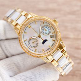 Fashion Classic Women's Watch 35mm 9100 Moon Phase Function Mechanical Movement Sapphire Mirror Ceramic Band Life Water Resistant 100 Metres luxurious watches