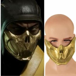 -Autre événement Fourniture de fête Game Mortal Kombat Scorpion Cosplay Mask Golden Half Face Latex Femmes Men Halloween258J