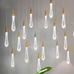 Pendant Lamps Stairwell Crystal Lighting Chandelier Led Strip Bubble Light Modern Lustre Cristal Drop Long LightingPendant