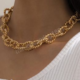 Простая золотая цветовая металлическая нить ожерелье мужская ретро -ретро -личность творческие короткие ожерелья Кластицы Девушки Модные украшения