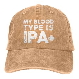 Berets My Blood Type Is IPA Adult Denim Sun Hat Classic Vintage Adjustable Baseball CapBerets