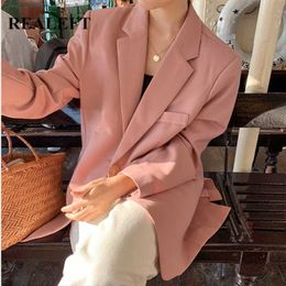 Women's Suits & Blazers Vintage Single Breasted Ladies Blazer Elegant Long Sleeve Solid Color Pink Suit Coat Jacket Women Female 2022Women's