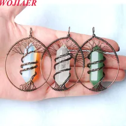 Tree Of Life Natural Pendant Stone Ancient Copper Color Wire Wrapped Crystal For Jewelry Making Necklace BO967