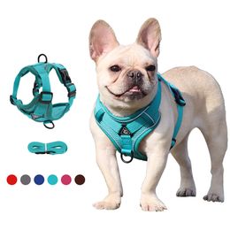 Dog Collars & Leashes Pet Harness And Leash Set Polyester Breathable Reflective Adjustable Small Medium Cats Dogs French BulldogDog