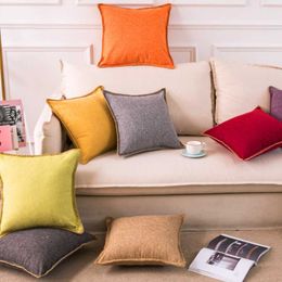 Cushion/Decorative Pillow Ins Nordic Style Plain Linen Border Pillowcase Ruffle Sofa Car Cabinet Fashion Cushion Cover Household GoodsCushio