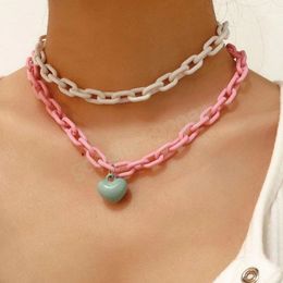 Multilayer Hip-Hop Lover Heart Pendant Ladies Necklace Acrylic Pink Couple Necklaces Girl Party Jewellery Gift