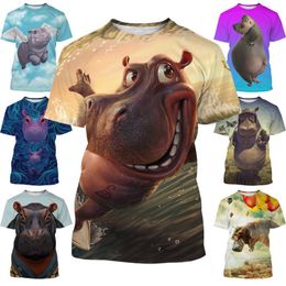 Men's T-Shirts 3D Printing Animal Cute Hippo Short Sleeve Men's T-shirt Casual Harajuku Fashion SleeveMen's