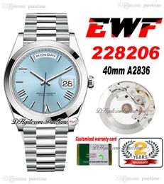 EWF Day Date 40 228206 ETA A2836 Automatic Mens Watch Polished Bezel Ice Blue Roman Dial Presidential Bracelet Same Serial Card Super Edition Puretime B2