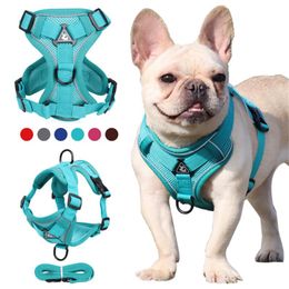 Dog Collars & Leashes Harness With 1.5m Traction Leash Set No Pull Vest Strap Adjustable Reflective Breathable Chest For Dogs Puppy CatsDog