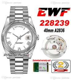 EWF Day Date 40 228239 ETA A2836 Automatic Mens Watch Fluted Bezel Silver Roman Dial Presidential Bracelet Same Serial Card Super Edition Puretime A1
