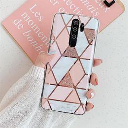 xiaomi redmi note 10s UK - Plating Geometric Marble Cases For Xiaomi Redmi Note 10 9Pro 8 7Pro 10S 9S K40 Pro POCO F3 Shockproof Soft Phone Cover336R