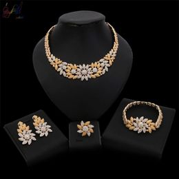 Earrings & Necklace Yulaili Bridal Gift Flower Shape Elegance Bracelet Ring Wedding Jewellery Sets African Jewellery WholesaleEarrings