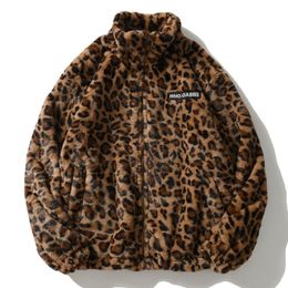Giacche da uomo hip hop lagnswool sherpa giacca da uomo streetwear leopard moture stand cardigan cappe
